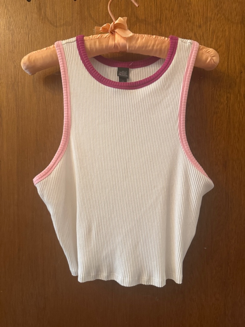 wild fable White Ribbed Tank with Pink and Magenta Trim